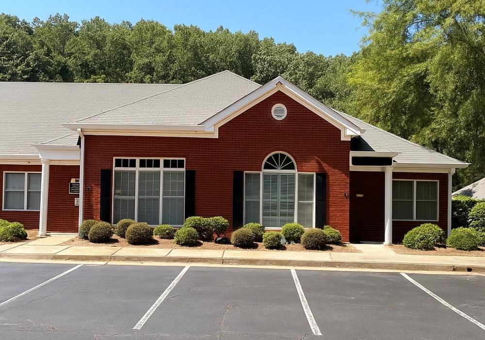 Brick single-story office building exterior in North Georgia